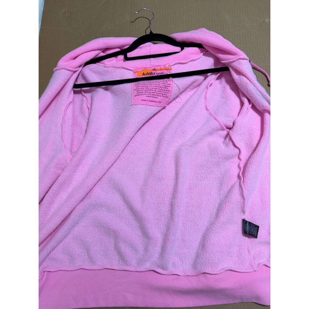 AVIATOR NATION Hoodie M Pink Pullover Venice Sweatshirt Zip Rainbow Sleeve NEW - Picture 11 of 12